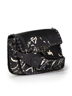 Valentino Black Leather Panther Rolling Rockstud Bag