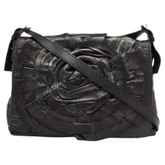Used Valentino Black Leather Petale Rose Crossbody Bag