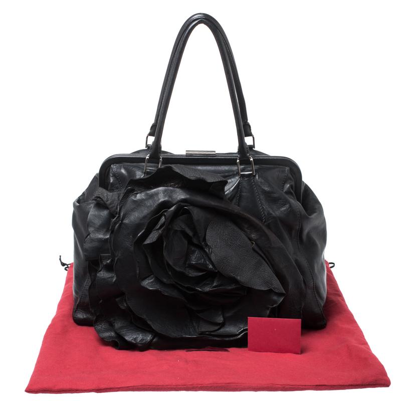 Valentino Black Leather Petale Rose Frame Bag 7