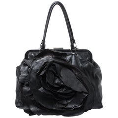 Valentino Black Leather Petale Rose Frame Bag
