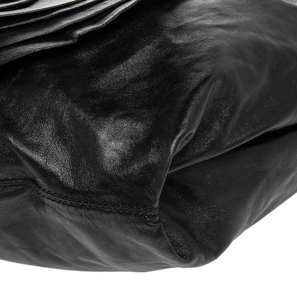 Valentino Black Leather Petale Rose Hobo Bag 1