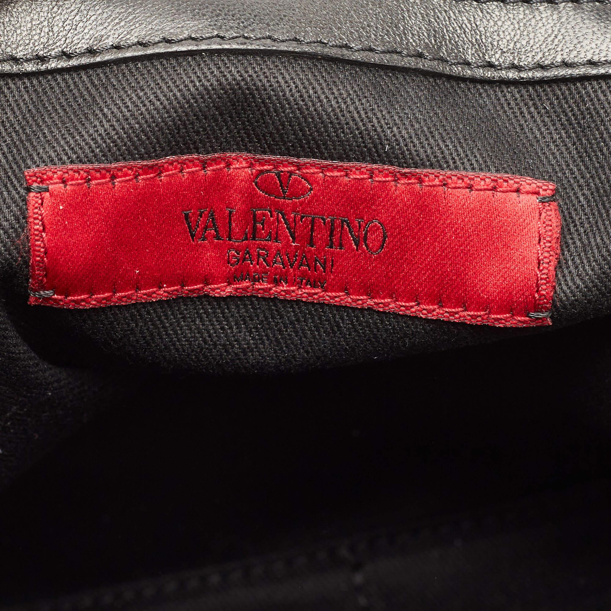 Valentino Black Leather Petale Rose Pearl Embellished Satchel 4