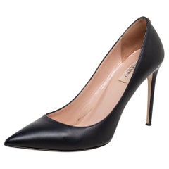 Valentino Black Leather Pointed-Toe Pumps Size 40