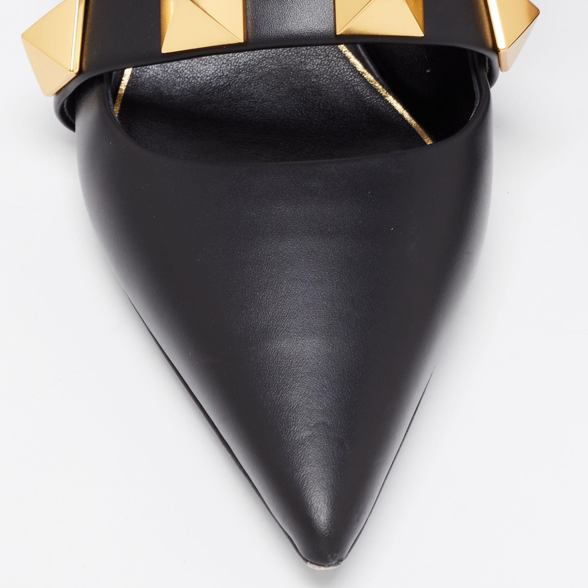 Valentino Black Leather Pointed Toe Roman Stud Mules Size 38.5 1