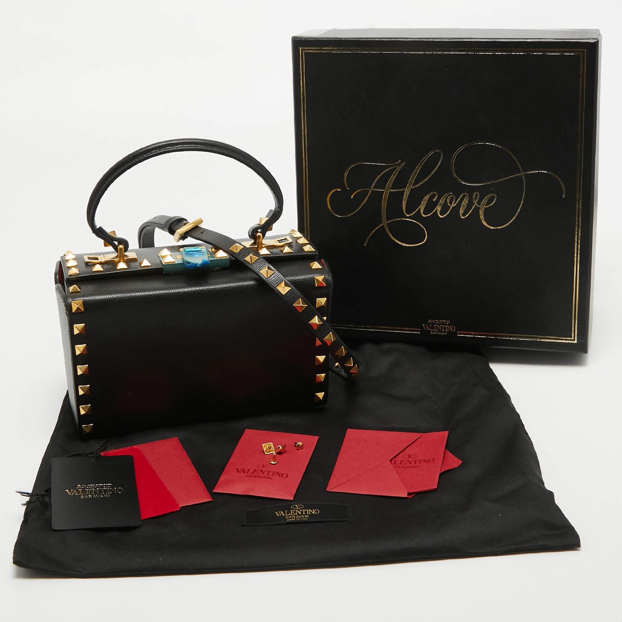 Valentino Black Leather Rockstud Alcove Box Top Handle Bag For Sale 7