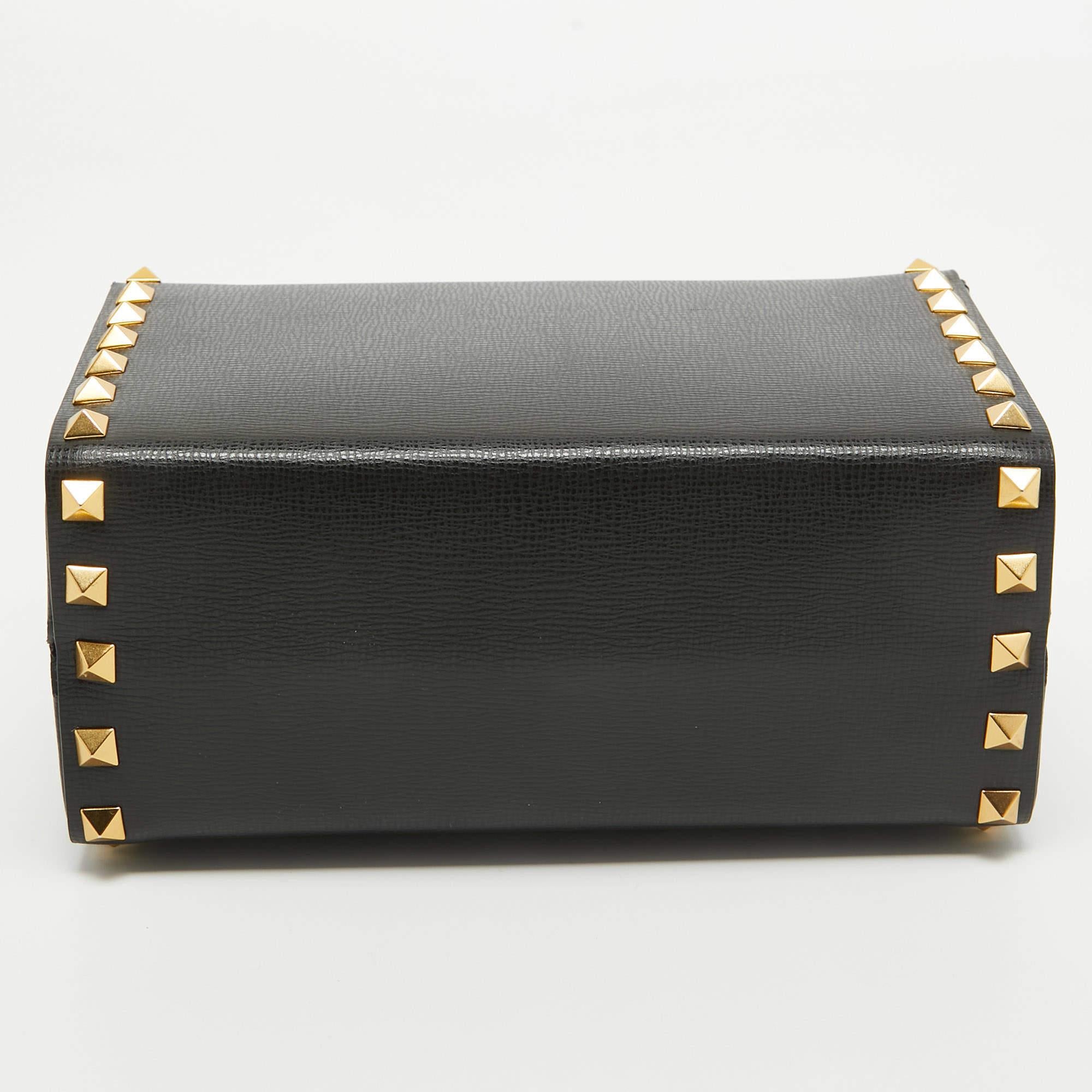 Women's Valentino Black Leather Rockstud Alcove Box Top Handle Bag For Sale