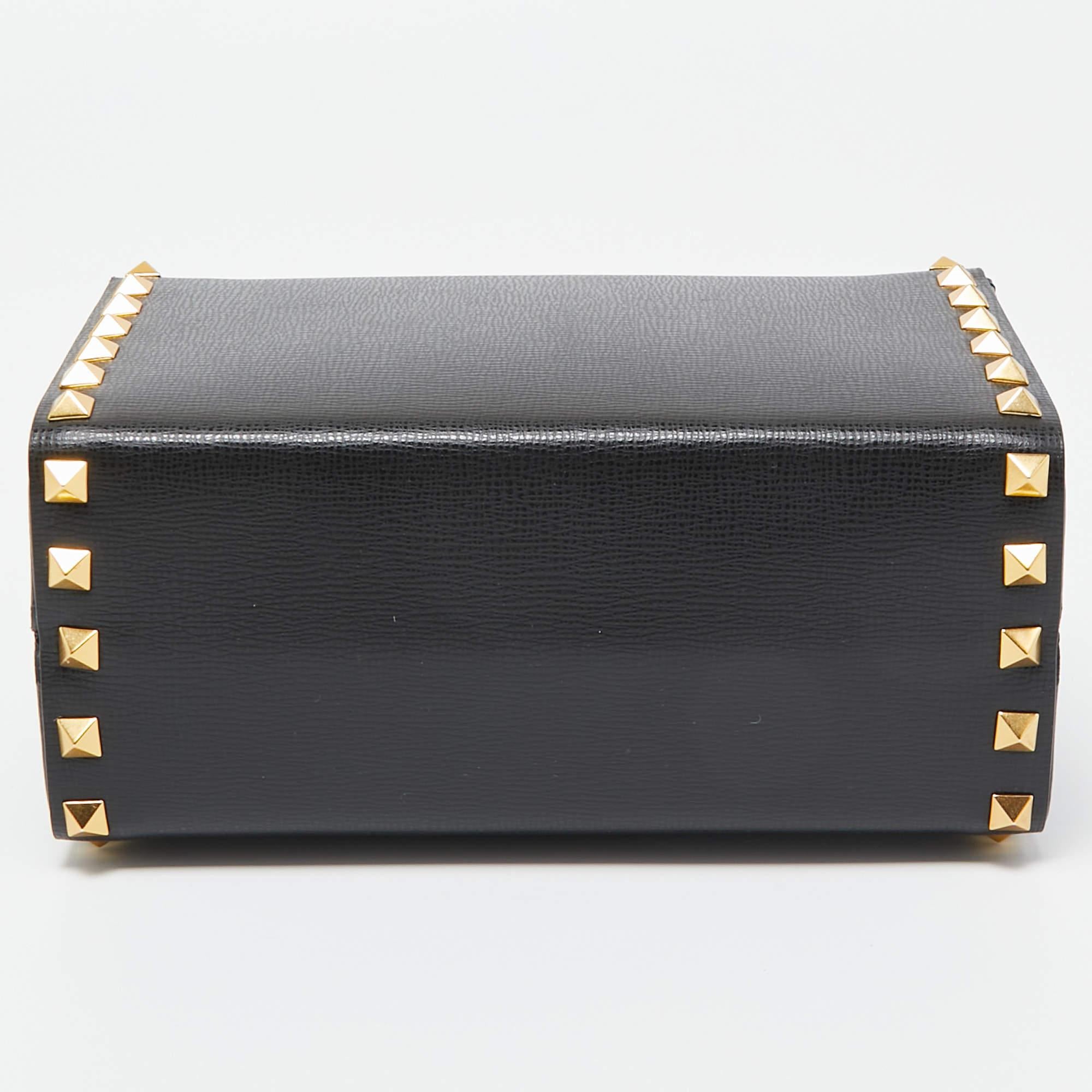 Valentino Black Leather Rockstud Alcove Box Top Handle Bag 1