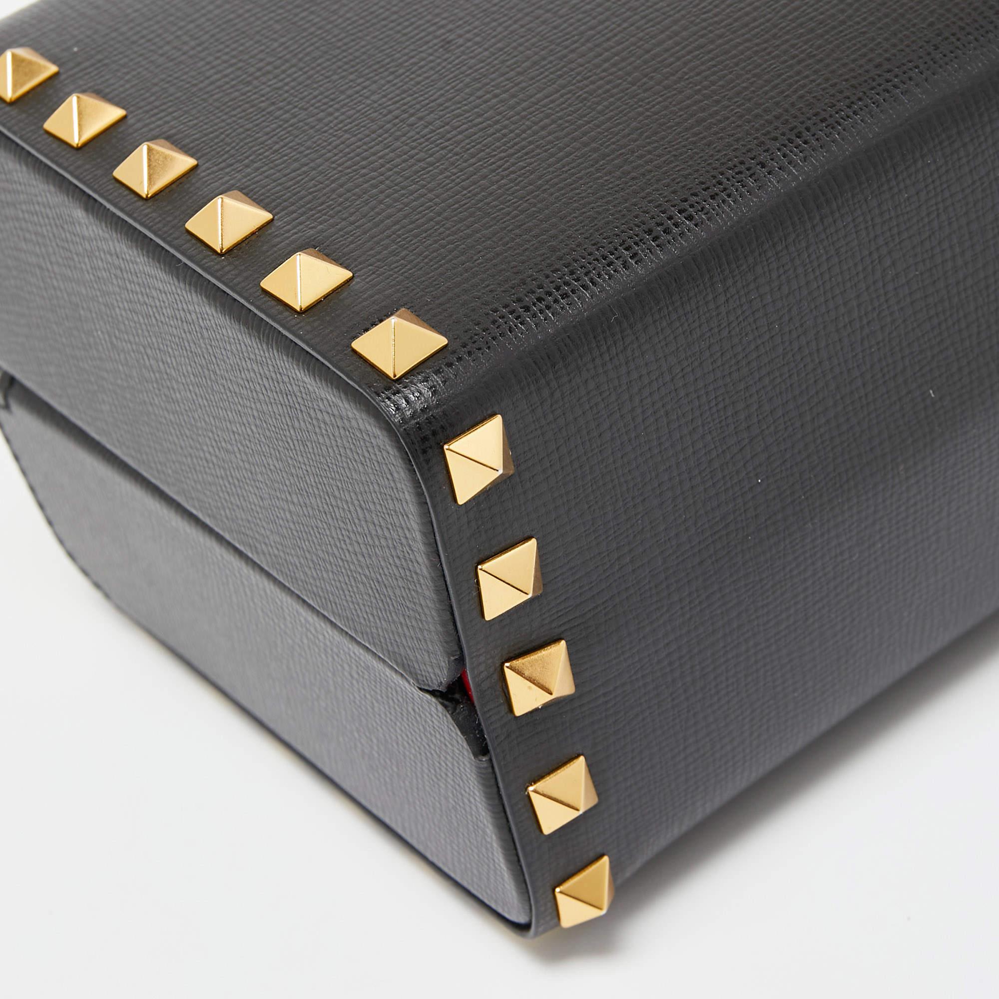 Valentino Black Leather Rockstud Alcove Box Top Handle Bag 4
