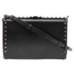 Valentino Black Leather Rockstud Alcove Clutch