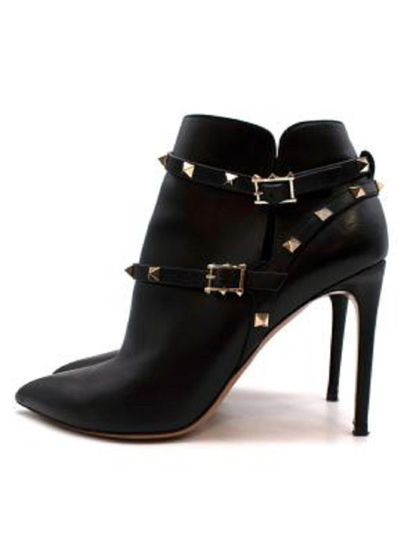 Valentino Black Leather Rockstud Ankle Boots For Sale 1