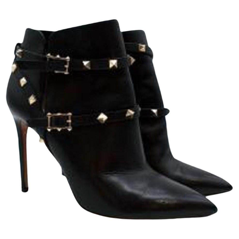 Valentino Black Leather Rockstud Ankle Boots For Sale