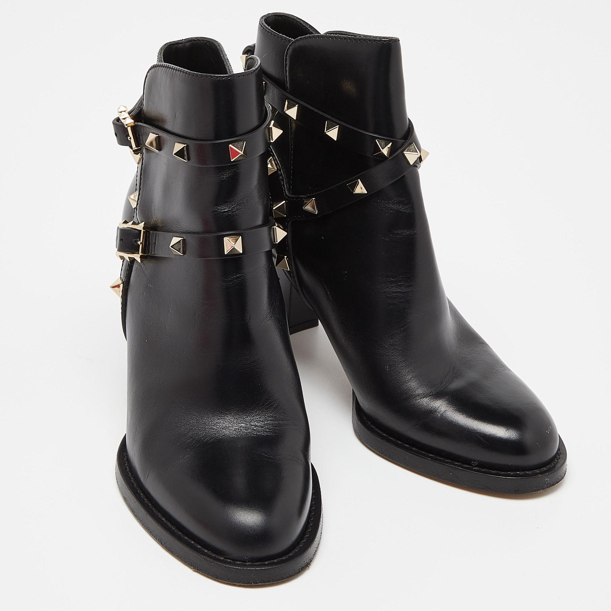 Valentino Black Leather Rockstud Ankle Boots Size 36 1