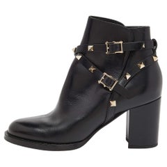 Valentino Black Leather Rockstud Ankle Boots Size 36