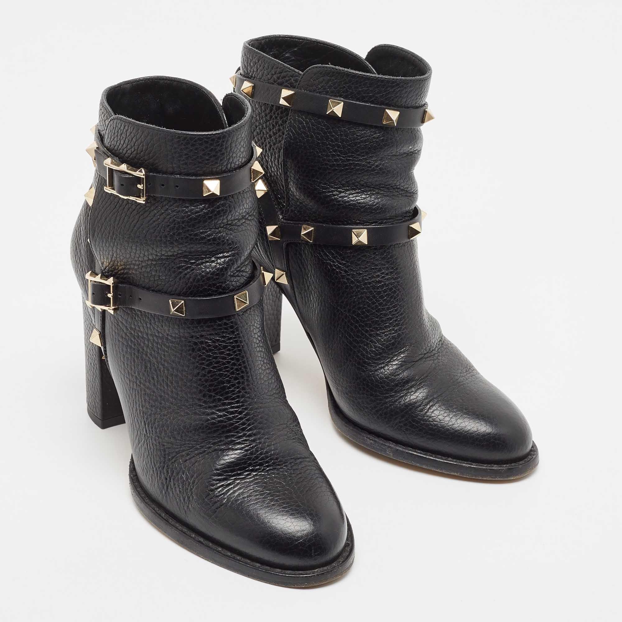 Women's Valentino Black Leather Rockstud Ankle Boots Size 37