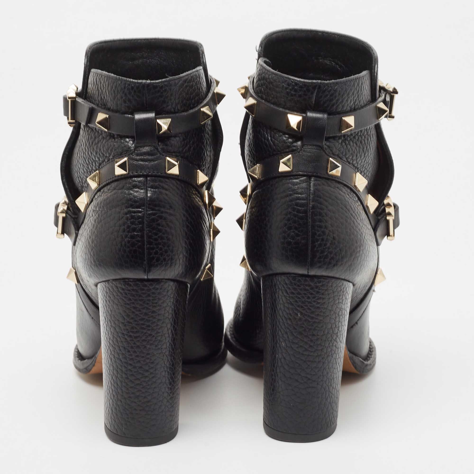 Valentino Black Leather Rockstud Ankle Boots Size 37 1