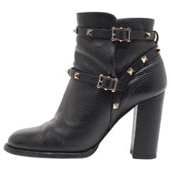 Valentino Black Leather Rockstud Ankle Boots Size 37