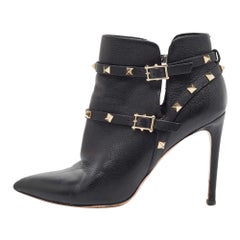 Valentino Black Leather Rockstud Ankle Boots Size 40