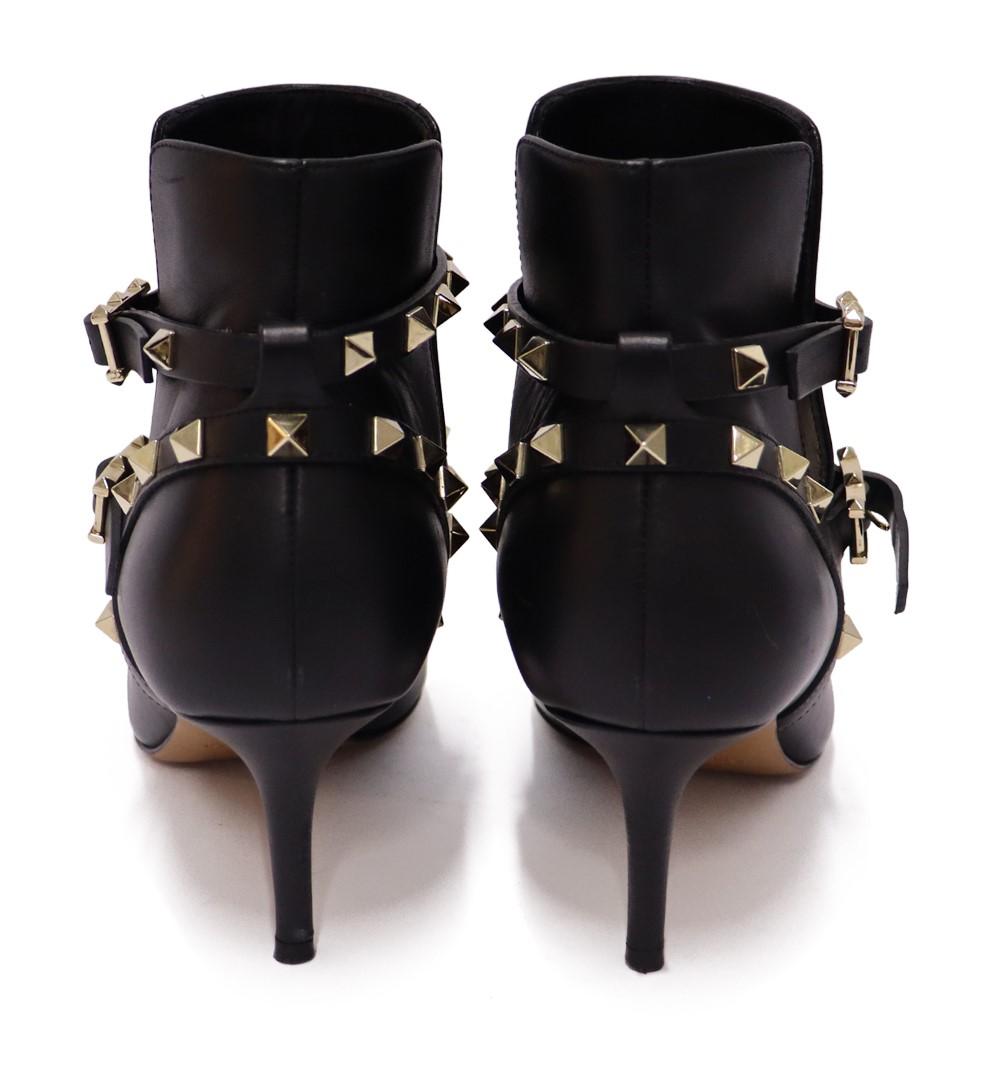 Women's Valentino Black Leather Rockstud  Ankle Boots Size EU 38 For Sale