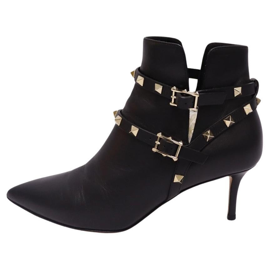 Valentino Black Leather Rockstud  Ankle Boots Size EU 38 For Sale