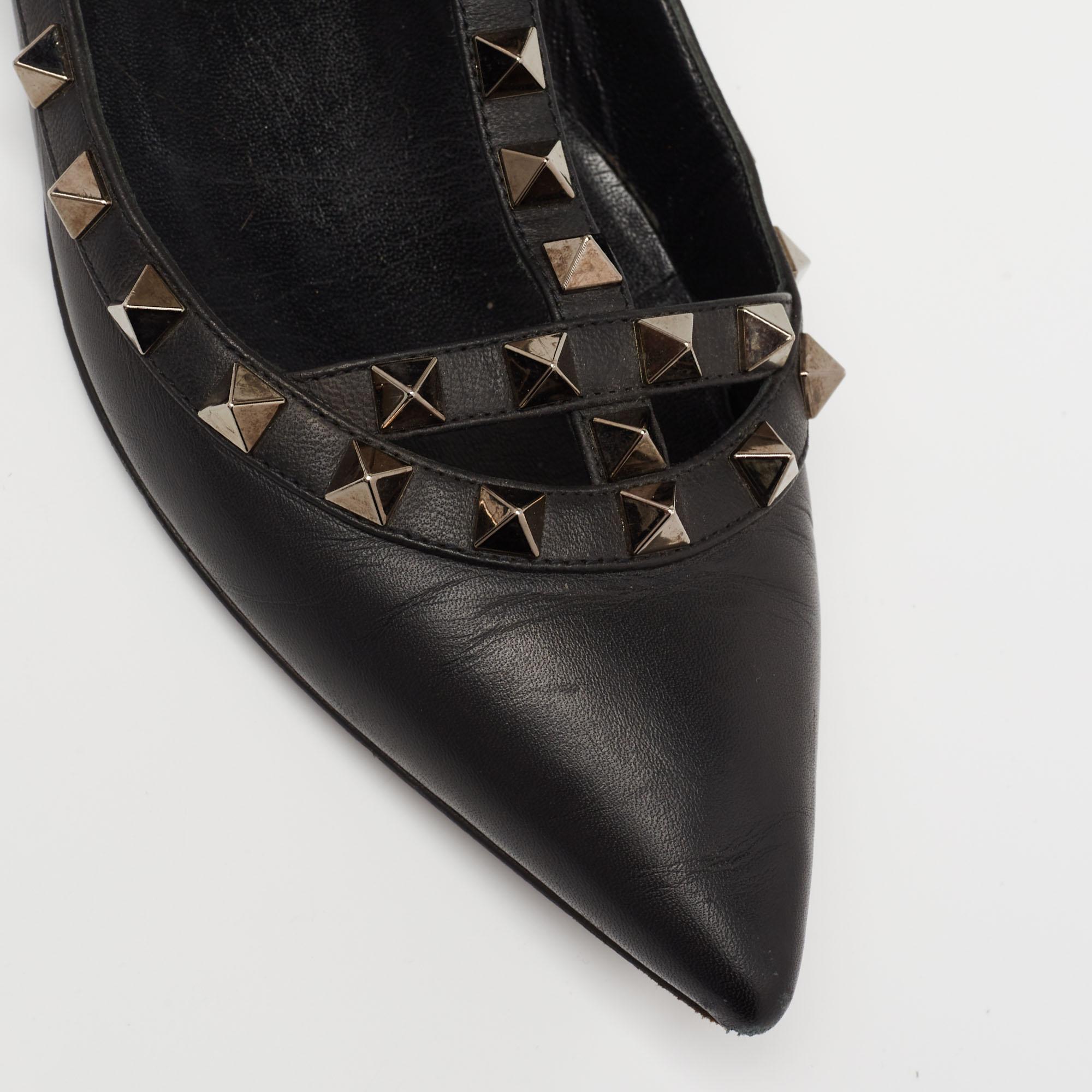 Valentino Black Leather Rockstud Ankle-Strap Ballet Flats Size 36 1