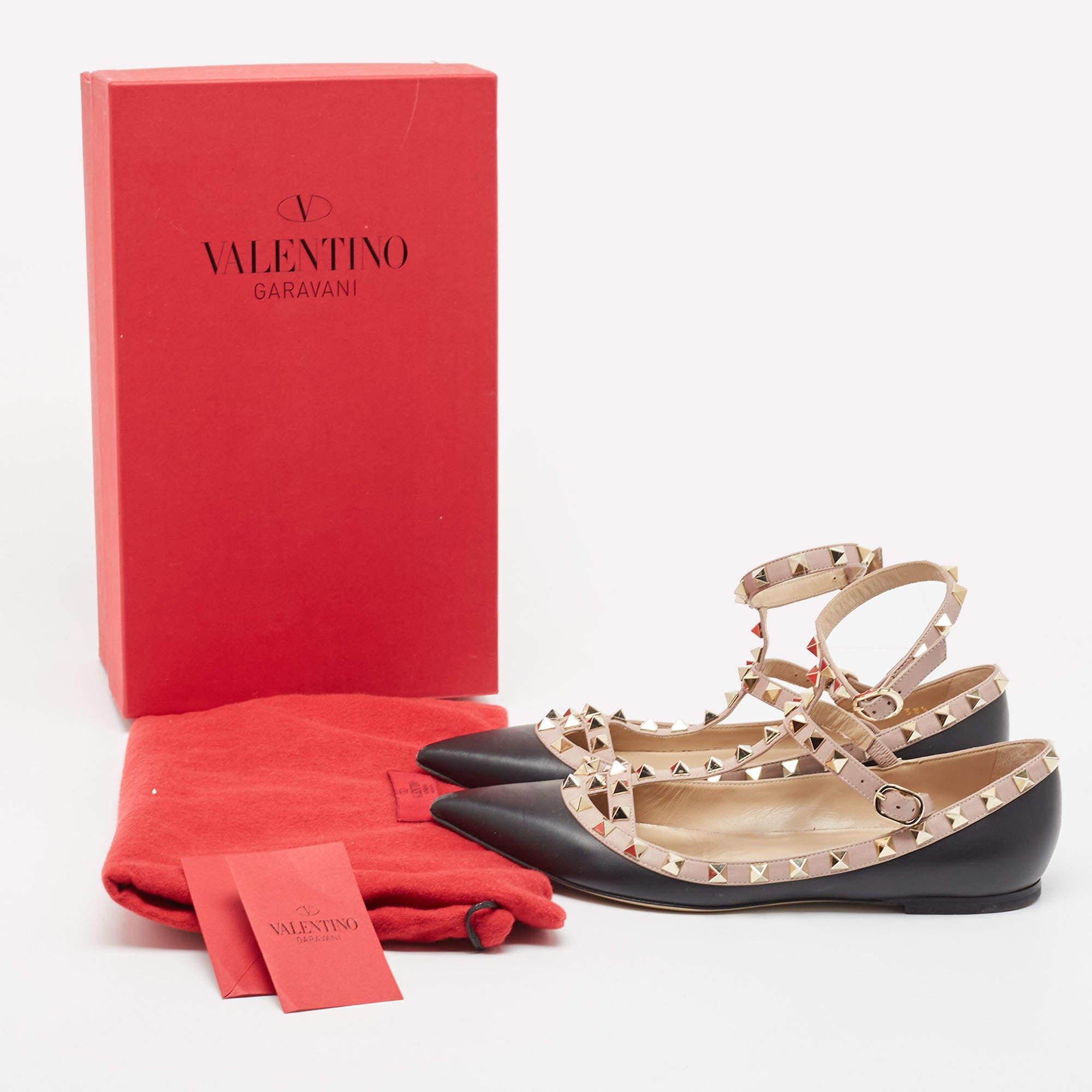 Valentino Black Leather Rockstud Ankle Strap Ballet Flats Size 38.5 5