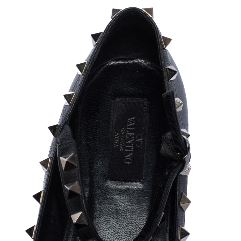 Valentino Black Leather Rockstud Ankle Strap Ballet Flats Size 39 2