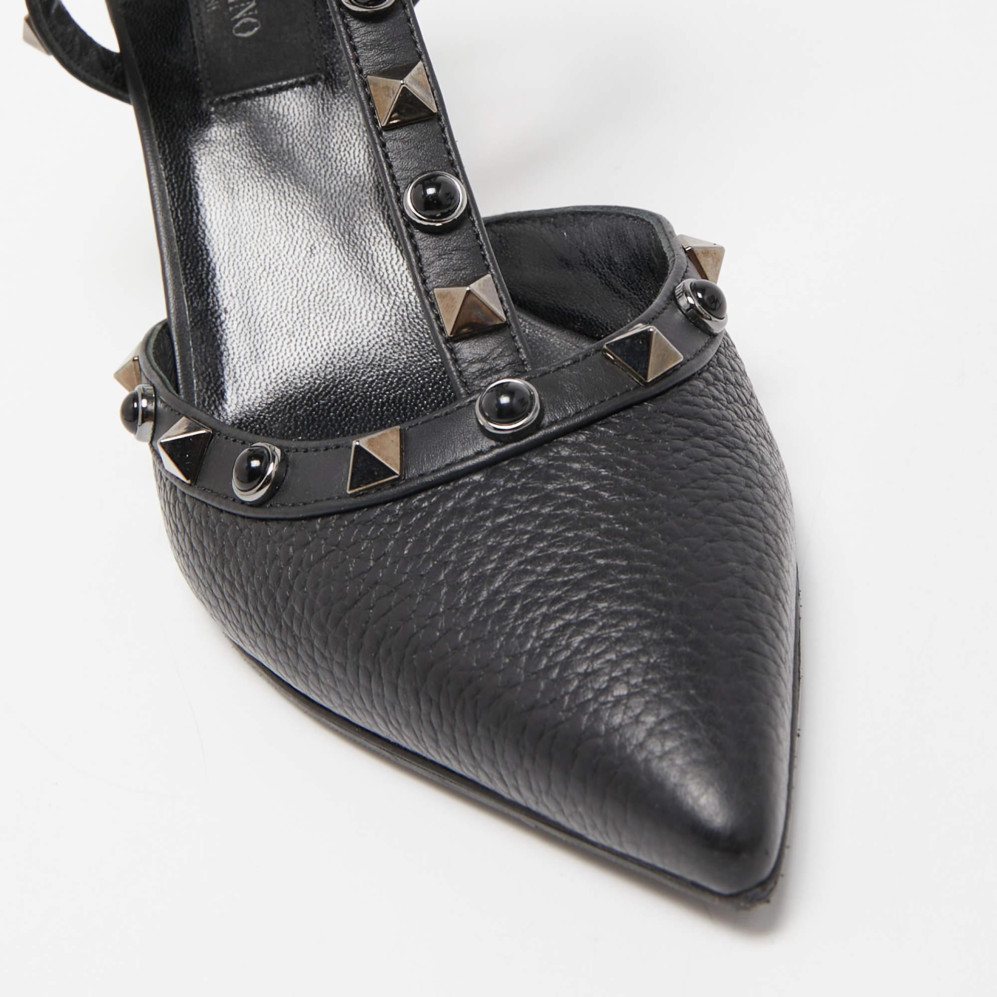 Valentino Black Leather Rockstud Ankle Strap Pumps Size 36 2