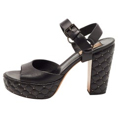 Valentino Black Leather Rockstud Ankle Strap Sandals Size 38.5
