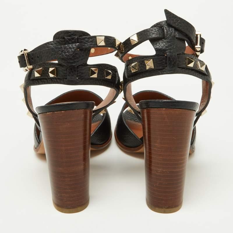 Valentino Black Leather Rockstud Ankle Strap Sandals Size 40 1