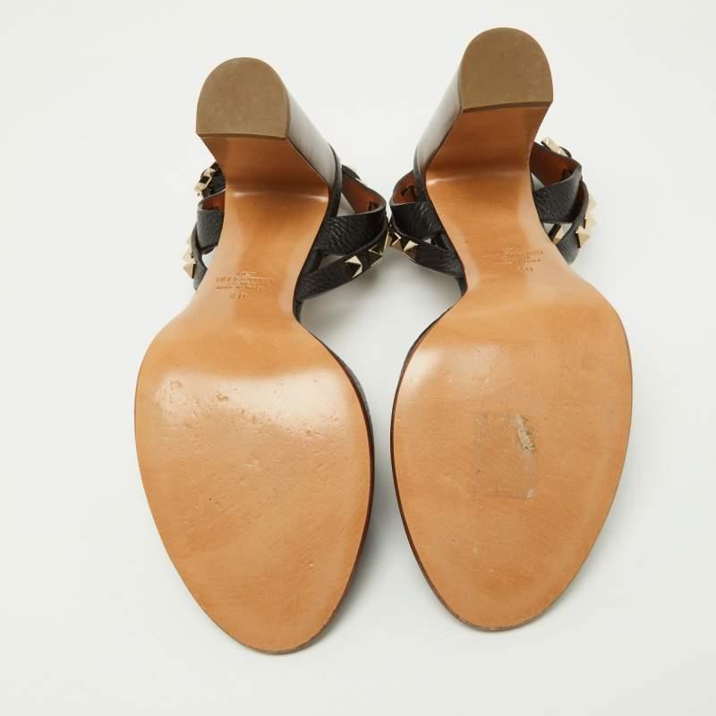 Valentino Black Leather Rockstud Ankle Strap Sandals Size 40 2