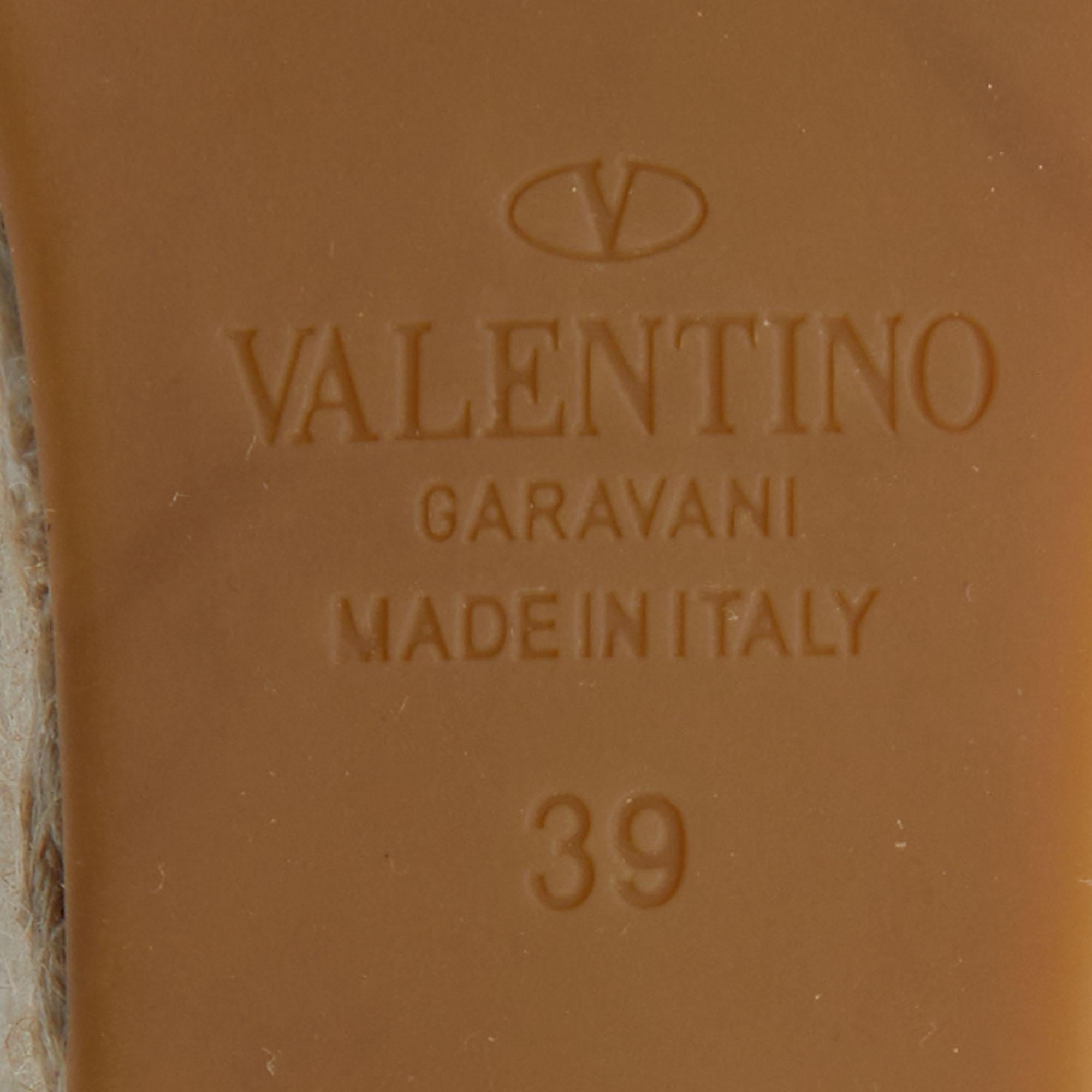 Valentino Black Leather Rockstud Ankle Strap Wedge Espadrille Sandals Size 39 3