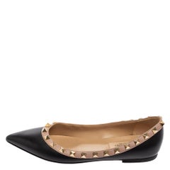 Valentino Black Leather Rockstud Ballet Flats Size 34