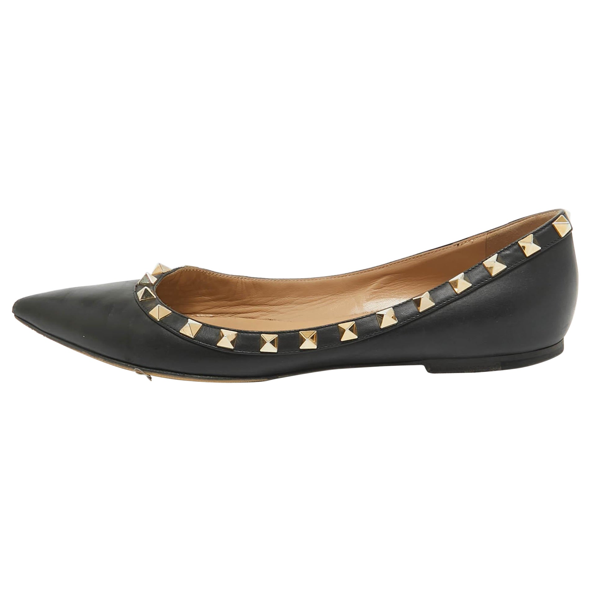 Valentino Black Leather Rockstud Ballet Flats Size 38