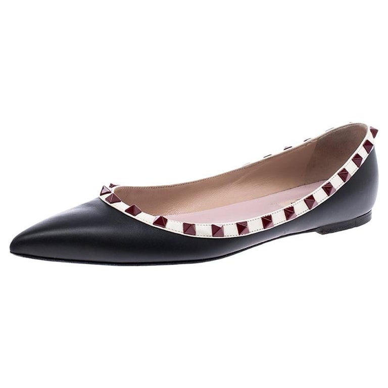 Valentino Black Leather Rockstud Ballet Flats Size 38.5 at 1stDibs | valentino rockstud flats
