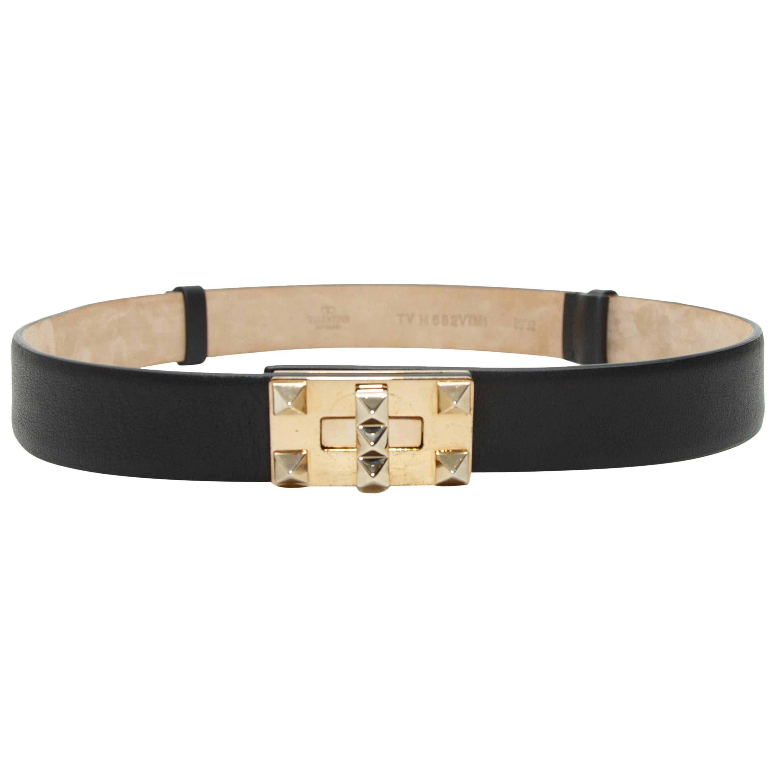 Valentino Black Leather Rockstud Belt