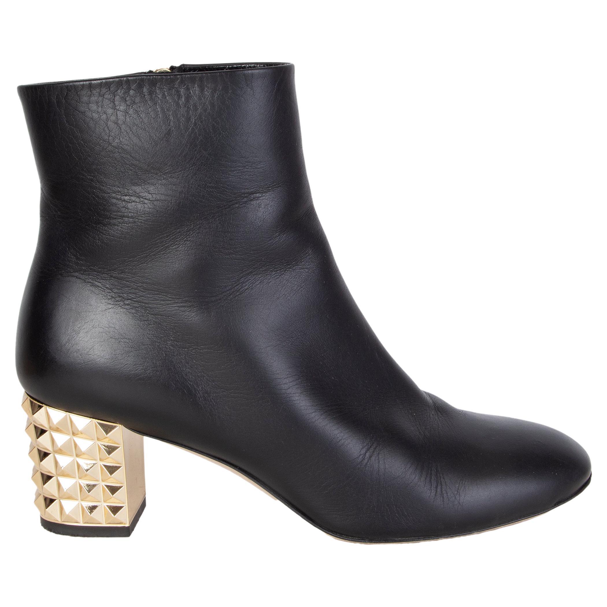 VALENTINO black leather ROCKSTUD BLOCK HEEL Ankle Boots Shoes 36.5