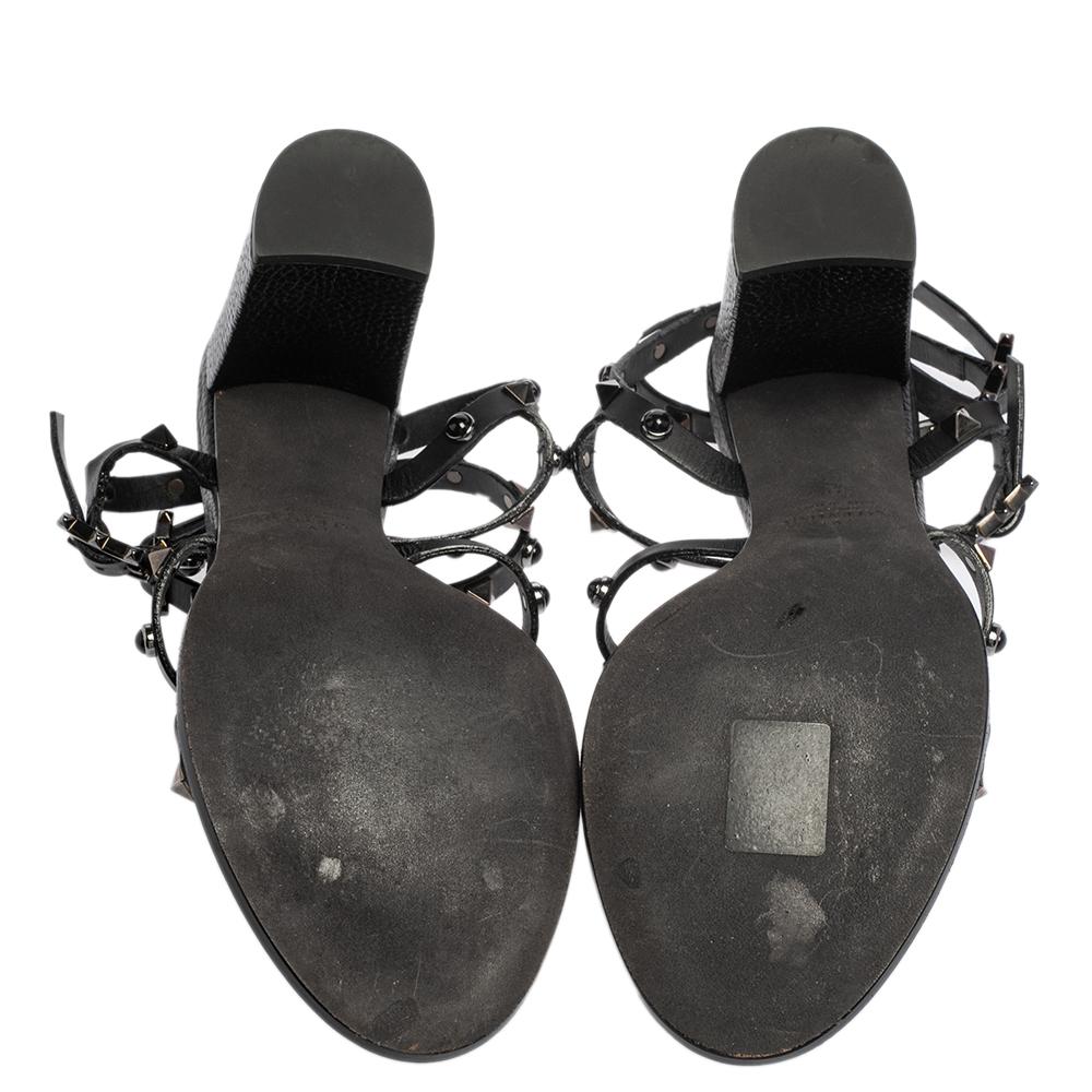 Valentino Black Leather Rockstud Block Heel Sandals Size 39.5 2