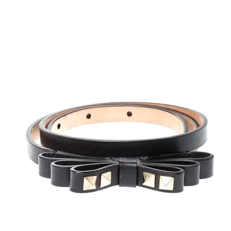 Valentino Black Leather Rockstud Bow Belt 75CM For Sale at ...