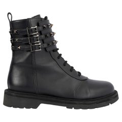Valentino pelle nera ROCKSTUD BUCKLE Stivali da combattimento Scarpe 39.5