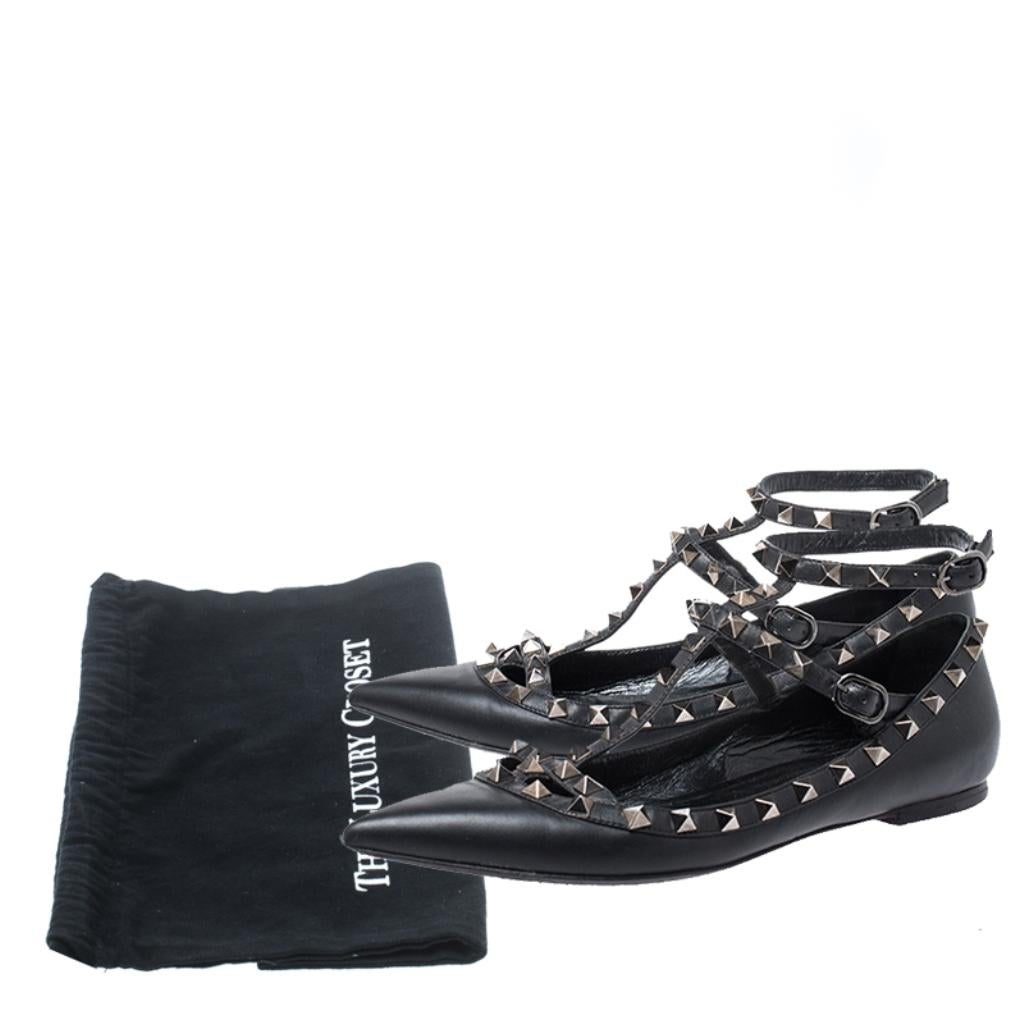 Valentino Black Leather Rockstud Cage Ballet Flats Size 38 4