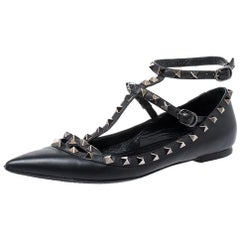 Valentino Black Leather Rockstud Cage Ballet Flats Size 38