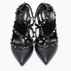 Valentino Black Leather Rockstud Caged Pointed Toe Pumps Size 39