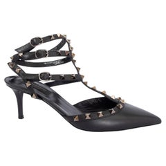 VALENTINO black leather ROCKSTUD CAGED Pumps Shoes 38.5