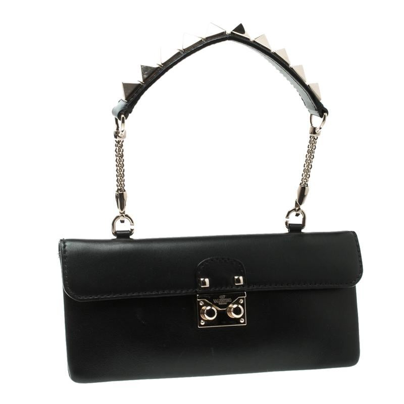 Women's Valentino Black Leather Rockstud Clutch Bag