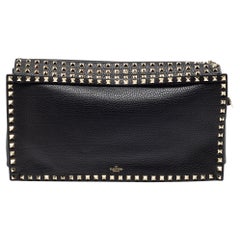 Valentino Black Leather Rockstud Clutch