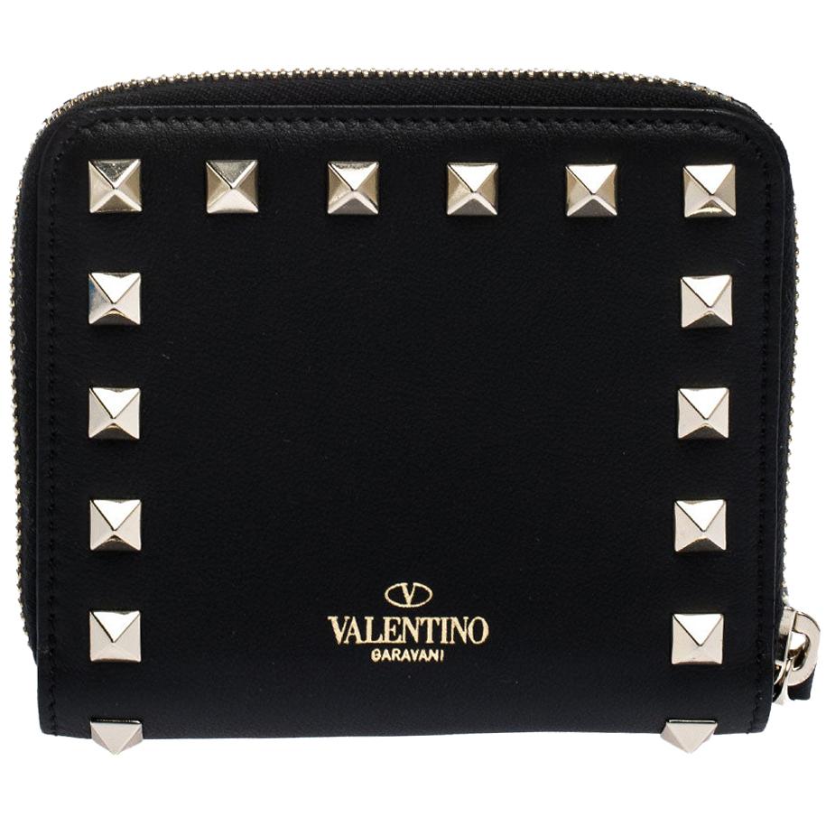 Valentino Black Leather Rockstud Coin Purse
