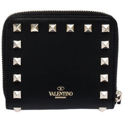 Valentino Black Leather Rockstud Coin Purse