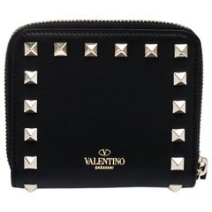 Valentino Black Leather Rockstud Coin Purse