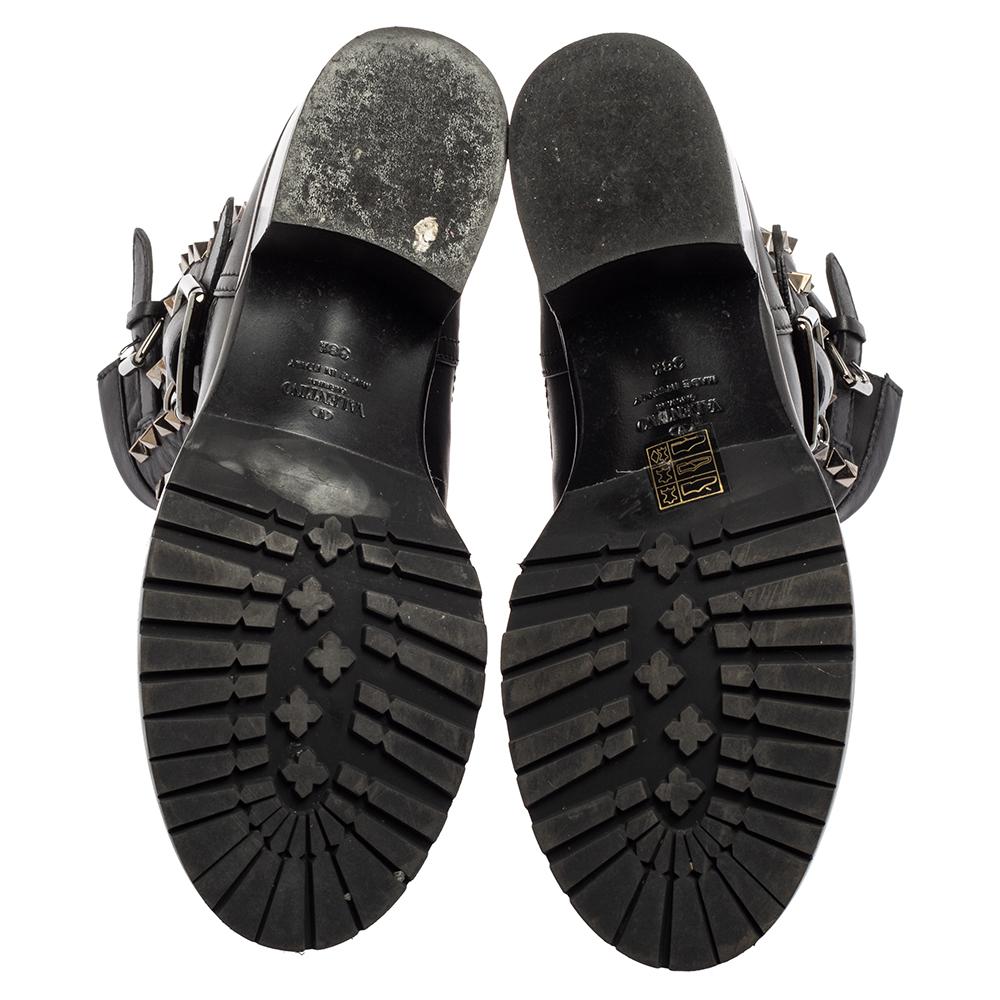 Women's Valentino Black Leather Rockstud Combat Boots Size 38.5