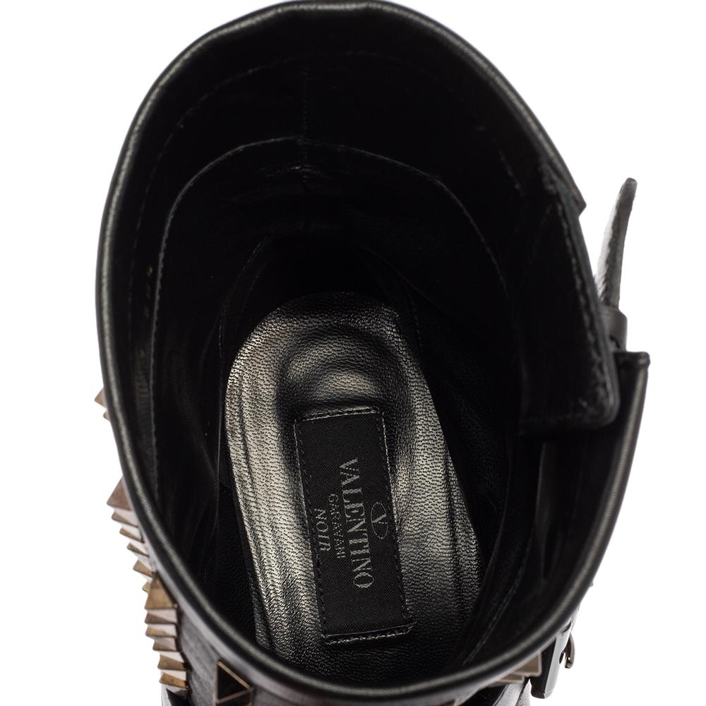 Valentino Black Leather Rockstud Combat Boots Size 38.5 1